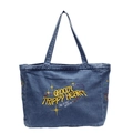 Blauwe denim shopper met Groovy Trippy Heart borduursel en vintage gewassen look - Denim Blauw