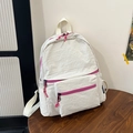 Sac à dos chic en nylon crème avec détails zippés roses pour le trajet quotidien - Blanc Cassé