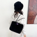 Faux fur black tote bag and matching plush hat set with elegant striped texture - Black Bag And Hat Set
