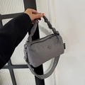 Chic grey nylon handbag with pleated handle and adjustable wide shoulder strap for women - Gray
