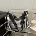 Sac seau chic en toile vichy noir et blanc avec large bandoulière pour femmes - Noir