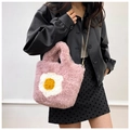 Pluche roze crossbodytas met spiegelei-patroon en gouden ketting voor dames - Violet