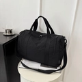 Große schwarze Reisetasche aus Nylon mit Doppelgriffen und Schultergurt für Fitness - Schwarz