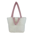 Borsa tote trapuntata bianco crema con manici viola per il pendolarismo quotidiano - Bianco