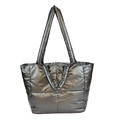 Borsa tote trapuntata argento con finitura metallica e doppie cinghie versatili - Grigio