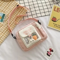 Sac bandoulière en toile rose pour fille avec breloque lapin mignon et texte HELLO Girl - Rose