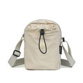 Mini-Umhängetasche aus cremefarbenem Nylon mit Kordelzugtasche und Gurtband - Gebrochenes Weiß