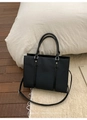 Black textured PU leather tote bag with diagonal stripes and top handles - Black without Pendant