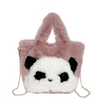 Sac seau panda en peluche rose avec fausse fourrure douce et bandoulière chaîne dorée - Violet