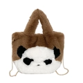 Sac seau en peluche panda marron et blanc avec une bandoulière en chaîne dorée - Marron