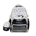 Star pattern black and white school backpack with cat ears and transparent front pocket - Black