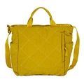 Gewatteerde mosterdgele tote bag van nylon met witte ruitstiksels en verstelbare riem - Geel