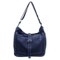Vintage donkerblauwe gewassen denim draagtas met verstelbare schouderriem en voorzak - Donkerblauw