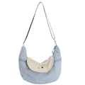Hellblaue Halbmond-Tasche aus Nylon mit Katzenpfoten-Zipper und Pear-Stickerei - Birne Blau