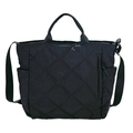 Chic black quilted tote bag with diamond stitching and adjustable shoulder strap - Black