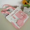 Tragetasche aus Segeltuch in Pink und Weiß mit kleinem Beutel und Aufdruck - 31x32x11cm / Rosa