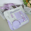Tragetasche aus Canvas in Lila und Weiß mit verstellbarem Gurt und kleiner Rundtasche - 31x32x11cm / Violett