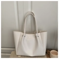 Bolso tote grande minimalista en blanco crema de cuero suave con asas delgadas - Blanco