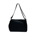 Black nylon crossbody bucket bag with adjustable strap and multiple zipper pockets - Black