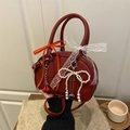 Retro red leopard bowling bag with satin bows, lace details and cherry charms - Red