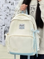 Sac à dos d'école en toile crème avec finitions bleues et décoration de nœud en dentelle - Bleu