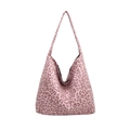 Pink leopard print faux suede large hobo tote bag with wide shoulder strap - Leopard Pink