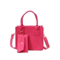 Borsa tote in feltro trapuntato magenta con pochette abbinata e tracolla - Rosa