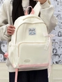Sac à dos scolaire blanc et rose minimaliste avec rubans en dentelle et broderie - Rose