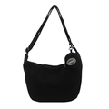 Minimalist black corduroy crescent crossbody bag with a round fashion coin pouch charm - Black