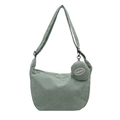 Sage green corduroy crossbody bag set with a mini round pouch and adjustable strap - Light Green
