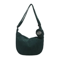 Dark green corduroy crescent crossbody bag with matching round coin purse detail - Dark Green