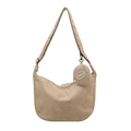 Minimalist beige corduroy crossbody bag set with small round coin purse and wide strap - Khaki