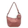 Pink corduroy crescent crossbody bag with matching round coin purse and fashion patch - Pink