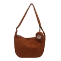 Minimalist caramel brown corduroy crossbody bag with adjustable strap and round coin purse - Light Brown