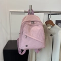 Mochila de nailon rosa claro con correas moradas y diseño de cremallera multicapa - Rosa