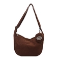 Brown corduroy crossbody bag set with adjustable strap and small round coin purse - Dark Brown