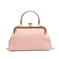 Roze retro kanten tas met gouden ringhandvat en florale accenten voor vrouwen - Roze