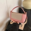 Chic pink and beige patchwork leather shoulder bag with wide woven strap for women - Pink And Beige Contrast Style / Pink