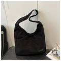 Bolso tote clásico de pana negra para mujer con gran capacidad y textura vertical suave - Negro