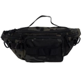 Tactical dark camouflage waist bag with MOLLE webbing for outdoor hiking and sports gear - Camo Green