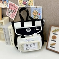 Sac fourre-tout en toile avec fenêtre PVC et oreilles de dessin animé en noir et blanc - Noir et Blanc
