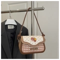 Sac bandoulière femme à carreaux avec motif pomme rouge et détail de nœud brun - Brun Brume Légère (Sans Pendentif)