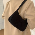 Sac à épaule en velours côtelé noir à la mode avec texture côtelée élégante - Noir avec Bandoulière