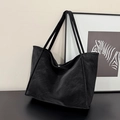 Bolso tote minimalista de cuero sintético negro con correas largas para uso diario - Negro