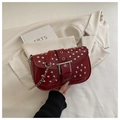 Dark red punk style shoulder bag with silver rivets and metal chain strap details - Red