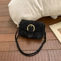 Minimalist black suede shoulder bag with a prominent golden horseshoe buckle accent - Without Pendant / Black without Pendant