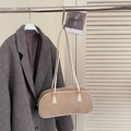 Retro large capacity light brown suede hobo bag with white trim and long straps - Khaki