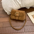 Brown suede underarm shoulder bag with a vintage gold buckle and a minimalist flap design - Without Pendant / Brown No Pendant