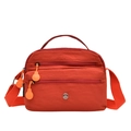Bolso bandolera de nailon naranja minimalista con múltiples cremalleras y tiradores - Naranja