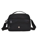 Bolso bandolera negro de nailon con múltiples cremalleras y correa ancha ajustable - Negro
